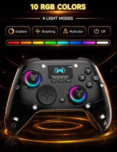 AOC PC Controller with Interactive Screen, Hall Effect Sticks & Triggers | for PC/Switch/Switch 2/PS4/iOS/Android/Steam Deck, BT/2.4G/Wired, Screen Setup,No-Drift Hall Joysticks, Macro,RGB, Up to 18H