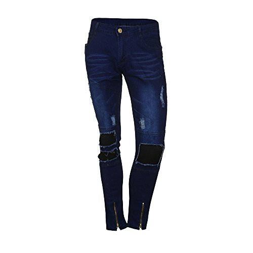 Edenun 2019 New Men's Slim Biker Zipper Denim Hole Feet Jeans Skinny Frayed Pants Distressed Rip Trousers Locomotive - Thumbnail 3