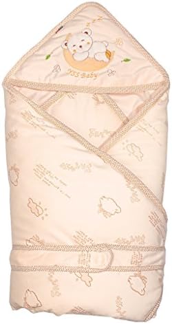 Beige Minies Baby Wrap, Swaddle, Blanket, Soft Organic Cotton, Best Baby Shower Gift for Boys, Girls, Unisex, Size 34" x 34", 0-8 Months.