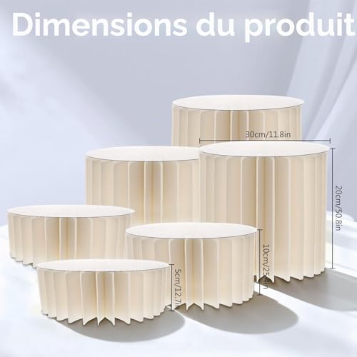 Set of 6 Folding Sideboard Cake Stand with 6 Round PVC Plates, Acrylic and Cardboard Cake Stand for Catering, Dessert, Jewellery, Figurines, Sweets, Food