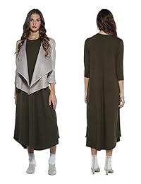 WUKOgals Tunic Modest 3 4 vestido recto a media pierna de manga recta con dobladillo curvo