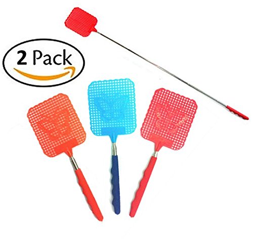 Pack of 2 Extendable Fly Swatter Bug Mosquito Insect Killer, Flexible Manual Swat w/ Durable Telescopic Handle, assorted colors - Thumbnail 2