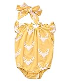 Emmahe Newborn Baby Navy Blue Bodysuit Romper Jumpsuit Outfit Summer Sunsuit With Headband (0-6Months, Lemon)