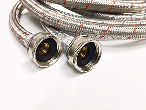 2-Pack Premium Stainless Steel Washing Machine Hoses - 6 FT No-Lead Burst Proof Red and Blue Lined Water Inlet Supply Lines - Universal Connection - 10 Year Warranty - Thumbnail 2