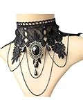 Aniwon Punk Style Wedding Party Black Lace Choker Beads Tassels Chain Pendant Necklace Earring Set for Women