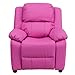 Flash Furniture Charlie Vinyl Kids Recliner with Flip-Up Storage Arms and Safety Recline, Contemporary Reclining Chair for Kids, Supports up to 90 lbs., Hot Pink