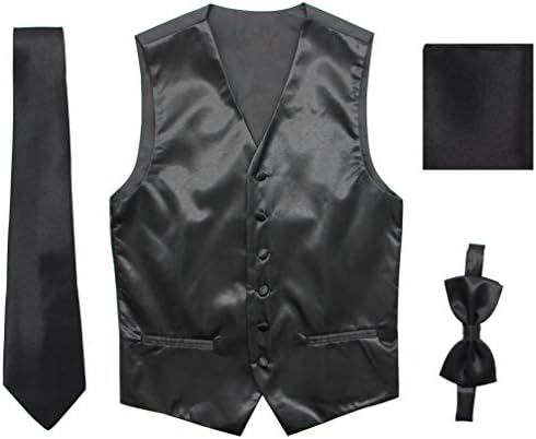 JAIFEI Satin Men Wedding Vest – Set Neck Tie, Bow Tie & Handkerchief