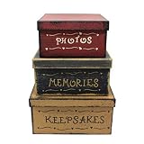 CVHOMEDECO. Primitive Vintage Square Photos, Memories, Keepsakes Cardboard Nesting Boxes, Large 9 X 9 X 4-1/2 Inch. Set of 3.