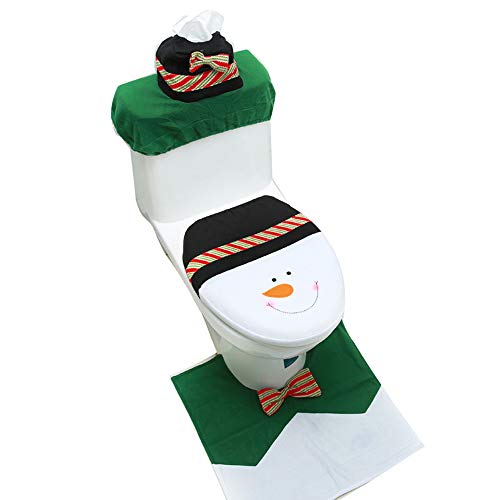 StyleZ Christmas Decorations Bathroom Toilet Seat Cover Red Santa with 3D Nose,Toilet Seat Cover +Tank Cover+Tissue Box Cover - Set of 3 (Dark Green)