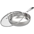 Stainless Steel Skillet with Glass Cover - 12 Inch - Induction Compatible - 30 x 6.8 cm - Multipurpose Use for Home Kitchen or Restaurant - Chef’s Choice