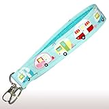 Camping Key Fob Wristlet - Camper Keychain - Blue Glamping Trailers - RV Accessories - Purse Strap