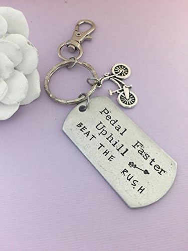 Bicycle Bike Rider Gift Keepsake Dog Tag Keychain Beat The Rush Pedal Faster Dad Mom Uncle Brother Sister Aunt Friend Coworker Boss Birthday Anniversary Present