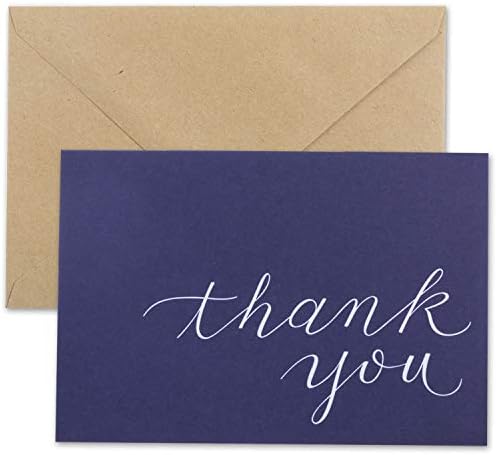 100 Thank You Cards Bulk -Navy Blue Thank You Cards with Brown Kraft-Style Envelopes,Perfect for Business, Wedding, Graduation, Baby Shower, Funeral (Navy Blue)