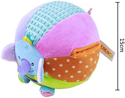 Baby Soft Plush Ball Toy 15cm Music Ball Plush Rattle Animal Pig Monkey Baby Grip Training Educational Music Box Inside (Blue elephant)