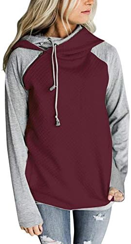 Womens Hoodies Long Sleeve Jumper Colorblock High Neck Sweatshirt Pullover Sweater Coat Pocket