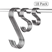 Annaklin S Hooks 18 Pack Stainless Steel S Shaped Hook for Hanging in Kitchen, Bathroom, Bedroom, Office, Workshop, Garden, 3 Assorted Sizes 5-7/8"inch / 3-1/8"inch / 2-3/16"inch