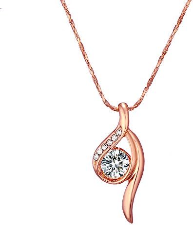 18k Rose Gold-Plated Austrian Crystal Curve Pendant Necklace Afterglow Jewelry