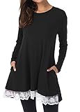 Taydey Women Lace Long Sleeve Tunic Top Casual Blouse With Pockets?Black XL