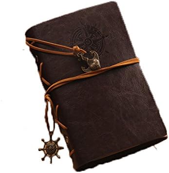 ALMF Retro Pirate PU Leather Refillable Notepad Loose Leaf Notebook Unique Travel Diary,7.2x5.3 inches,Dark brown