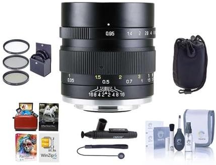 Mitakon Zhongyi Speedmaster 35mm f/0.95 Mark II Lens for Canon EOS-M Mirrorless Cameras Black - Bundle With 55mm Fliter Kit, Lens Pouch, Cleaning Kit, Capleash, Mac SoftwarePackage, And More