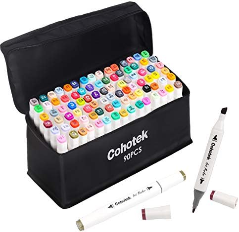 Cohotek マーカーペン 90色セット 油性 アルコールマーカー イラストマーカー 画材 コミック用マーカー スピード対応 全国送料無料 Diy手作り カード 年賀状 まざまな用途に適用学習 木材 描画 初心者 アルバムガラスフォト 陶芸 落書きなど 塗り絵 子供用 専門家用