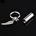 HooAMI Silver Tone Angel Wing with Cylinder Cremation Urn Keychain Keepsake Memorial Ashes Jewelry