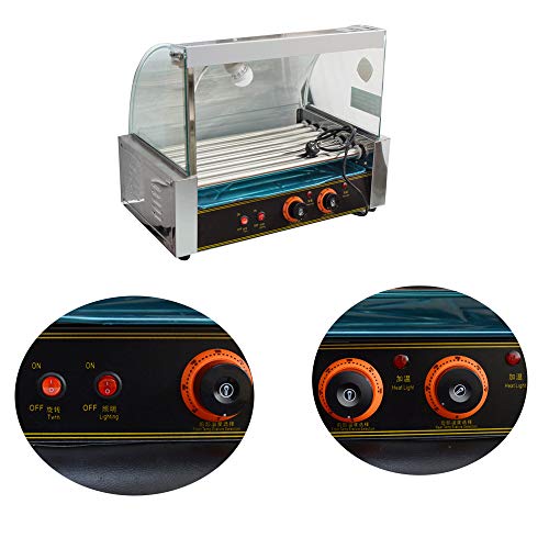 Enshey Commercial 18 Hot Dog 7 Roller Grill Cooker Machine 1050W with Cover Stainless Steel Non Stick Electric Hotdog Grilling Cooker Machine- Commercial Grade