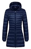 Wantdo Women's Lengthed Hooded Down Jacket Light Down Outwear Coat(Navy,X-Large)
