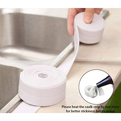 PVC Waterproof Sealing Tapes Pack of 2 Bathtub Caulk Strip Self Adhesive Waterproof Sealing Tape Edge Protector for Kitchen Countertop, Sink, Bathturb, Toilet, Gas Stove and Wall Coner, White
