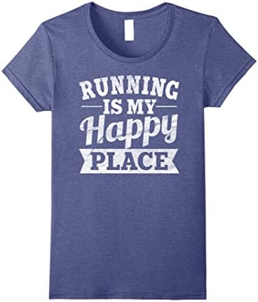 Womens Running Is My Happy Hour Shirt: Love Run Runner Gift Tee Large Heather Blue