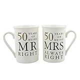 Happy Homewares Ivory 50th Anniversary Mr Right & Mrs Always Right Mug Gift Set