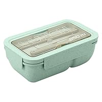 BILIKILI Microwave Lunch Box Picnic Food Fruit Container Storage Box For Kids Adult Wheat straw Japanese lunch box Bento box Microwave student with lid canteen simple lunch box Rectangular portable Folding (19.5 x 12 x 7 cm, Green)