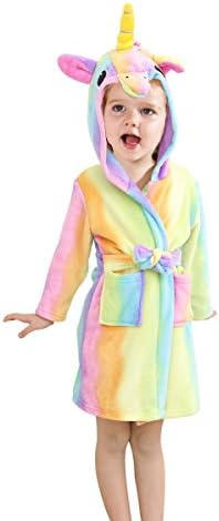 TOLLION Toddlers/kids Unicorn Hooded Robe Soft Fleece Bathrobe Children Pajamas Baby Plush Robe (4T, U-Rainbow)