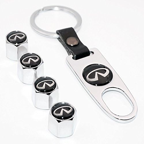 US85 Infiniti Logo Emblem Auto Car Wheel Tire Air Valve Caps + Wrench Keychain Metal Stem Dust Cover Accessories Decoration Birthday Gift (Chrome)