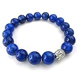 KONOV 10-12mm Natural Energy Stone Beads Gemstone Mens Womens Bracelet, Buddha Mala, Blue Silver
