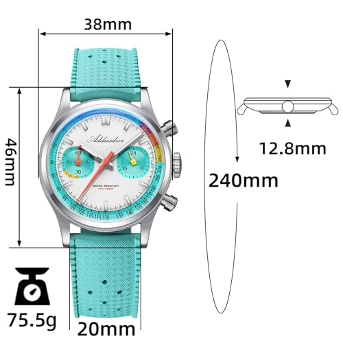 ADDIESDIVE Men’s 38mm Quartz Chronograph Watch, 100M Water-Resistant, BGW9 Luminous, 316L Stainless Steel, Nylon Strap, FKM, Rubber