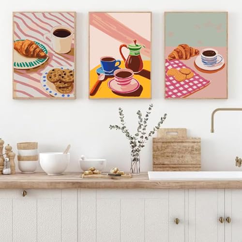 ChicAbode 6 Pack Paint by Numbers Kit , and Bread Theme DIY Acrylic Canvas Painting Set, Numbered Art for Home Wall Decor, for Adults, Coffee, 15x20 Cm
