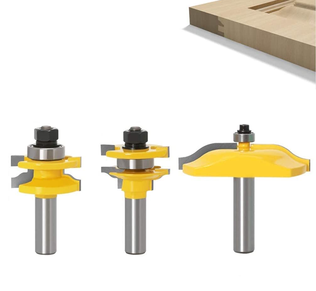 APLUS 3Pcs Tongue Groove Router Bits Set, 1/2" Shank Ogee Rail & Ogee Raised Panel Router Bit Set, Wood Milling Cutter Woodworking Tool