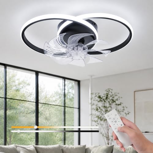 Homefire LED Ceiling Fan with Light – 36W Black Lamp Ceiling Fan Silent and Remote Control Dimmable 6 Speeds Ceiling Fans and Reversible DC Motor for Bedroom Kitchen