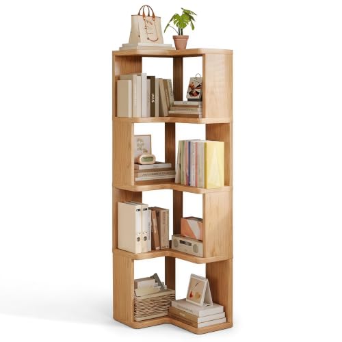 KINTOP Librero Esquinero de Pino Macizo, Estantería Angular para Sala y Recámara - Mueble Organizador para Libros, Plantas y Decoración, Diseño Minimalista(40 * 40 * 130cm)