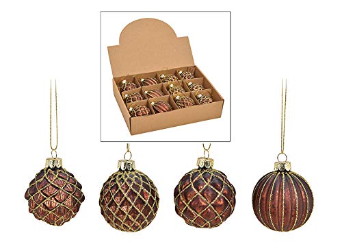 MC-Trend Set of 12 Noble Handmade Glass Christmas Balls - Ø 6cm Tree Decoration (Brown Gold)