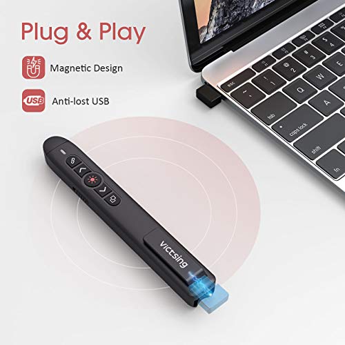 VicTsing (Upgraded Version) Presentation Clicker with Laser Pointer, 2.4GHz Wireless Clicker, Switch Windows/Hyperlink/Volume Control/Video Pause, Red Laser Pen for Google Slides, PowerPoint, Prezi
