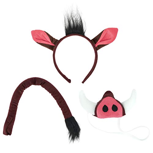 Lion Costume Accessory Set – Ears Headband, Nose, Paw Gloves, Clip-On Tail For Kids & Adults