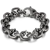 Klapgo Rivet Stainless Steel Men's Bracelet Steel Nail Design Vintage Style Bracelet Gothic Hip Hop Jewelry, Lobster Clasp