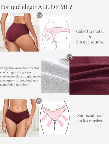 ALL OF ME Pack of 6 Women's Cotton High Waisted Underwear Women's Breathable Full Coverage Multi-Pack S-XXL