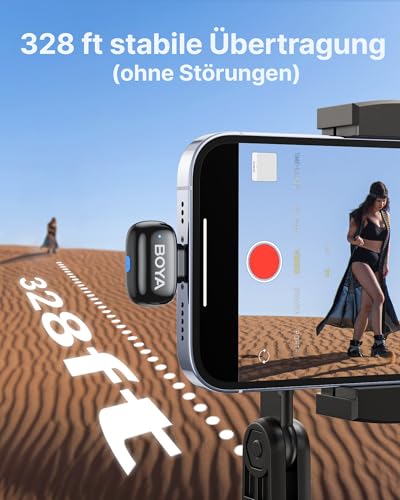 BOYA Mini 2 Microphone Mobile Phone, 48kHz/24Bit, 100m, 30h, USB-C Mini Microphone for iPhone 15 16 17 Series, Android, Wireless Lavalier Microphone, Lapel Microphone for Vlogging, Streaming, YouTube, Interview