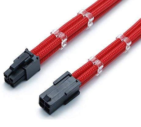 Shakmods 4 Pin ATX CPU Motherboard Sleeved Extension Cable 30cm + 2 Cable Combs (Red)
