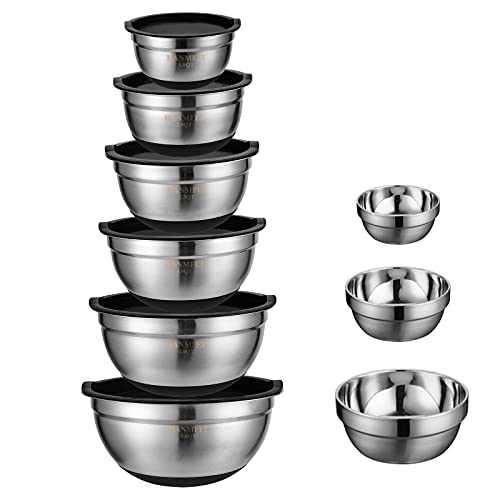 Thicken Stainless Steel Nested Mixing Bowls with Airtight Lids Set of 6