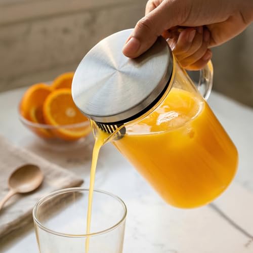 Jarra de Vidro Borossilicato 1L com Tampa Inox – Bico com Filtro Resistente para Água Suco e Chá