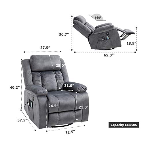 Mecor Massage Recliner Chair w/Adjustable Headrest Flannelette Rocker